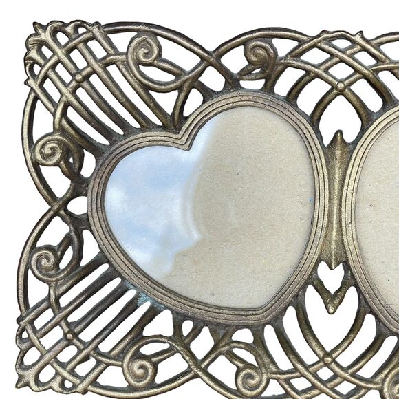 Vintage Terragrafics Double Heart Picture Frame Metal Wedding Mother's Day Gift - Picture 2 of 6